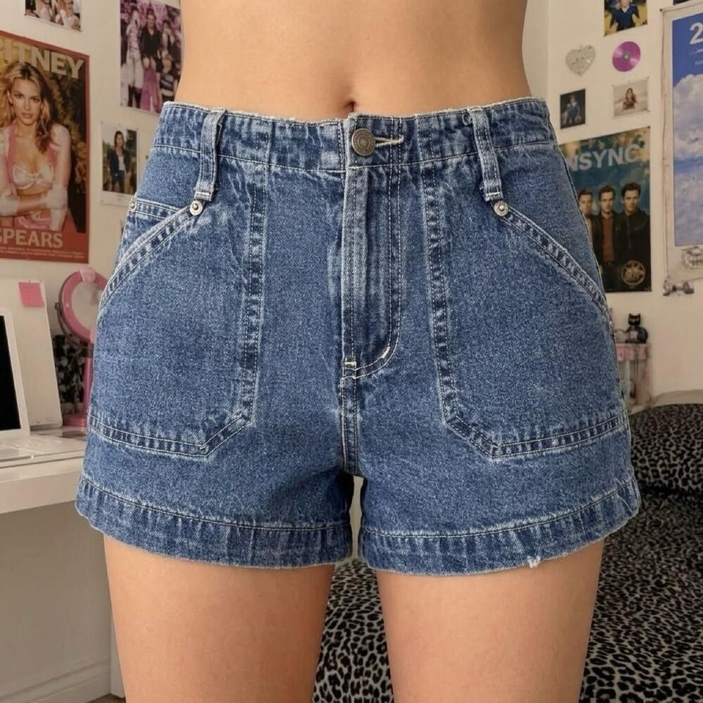 Y2K l.e.i. Cargo Denim Shorts Size 3 Medium Wash 100% Cotton Boho Indie Grunge